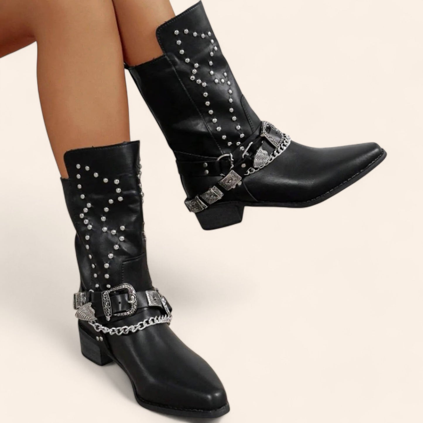 Black cowboy boots with a buckle - N°29