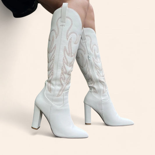 White cowboy boots with pink embroidery - N°9