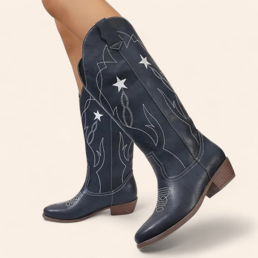 Blue cowboy boots with star embroidery - N°134