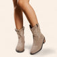 Dark beige suede cowboy ankle boots with embroidery - N°135