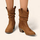 Brown cowboy-style ankle boots with a pleated heel - N°63