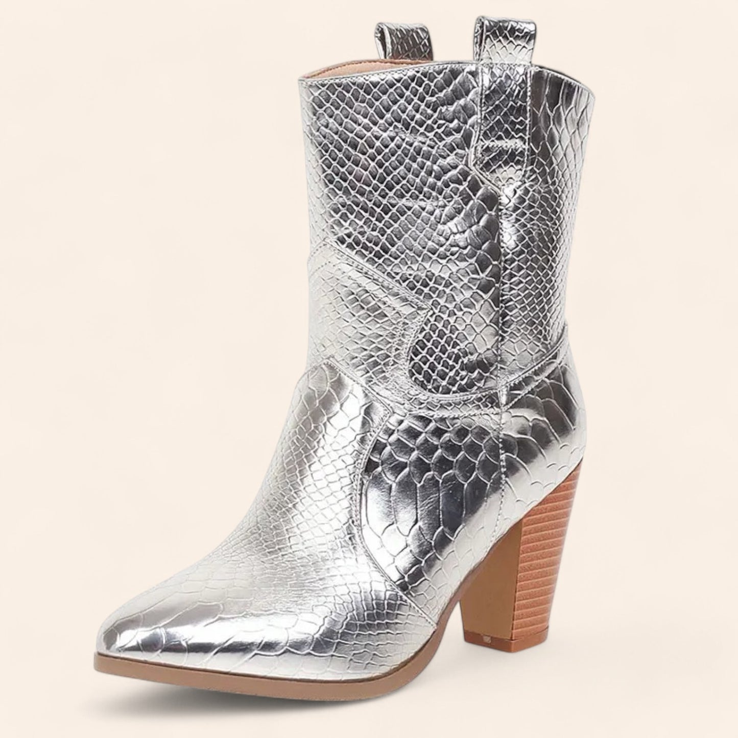 Silver cowboy boots with embroidery and black soles - N°41