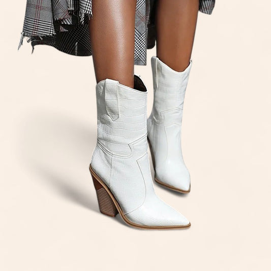 White cowboy boots with crocodile pattern - N°14