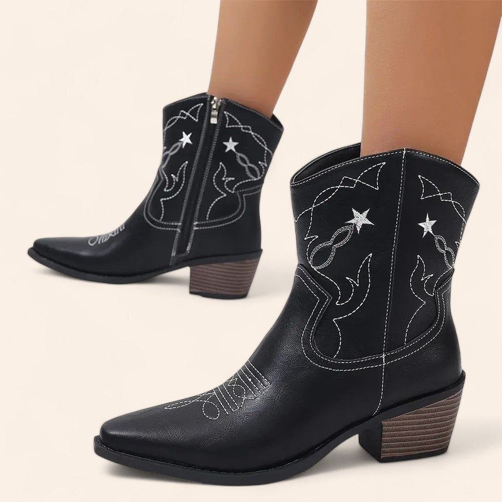 Black cowboy ankle boots with a zipper - N°25