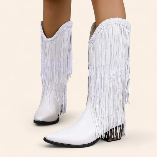 White cowboy boots with fringes - N°6