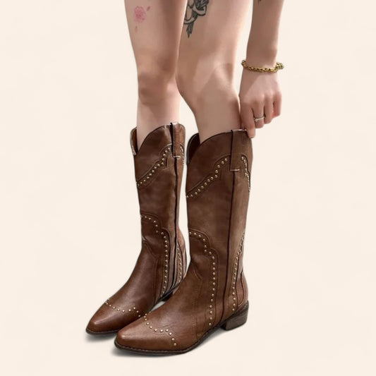 Brown cowboy boots - Vintage style with rivets - N°64