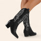 Black cowboy boots with embroidery and black soles - N°19