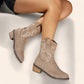 Dark beige suede cowboy ankle boots with embroidery - N°135