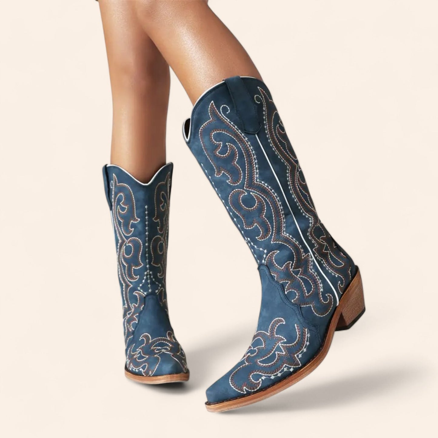 Blue cowboy boots - vintage style with embroidery - N°144