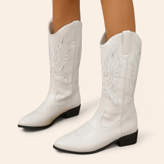 White cowboy boots with dark heel - N°3