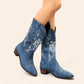 Blue cowboy boots with floral embroidery - N°146