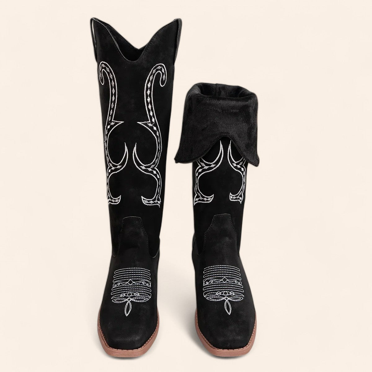 Black suede cowboy boots with embroidery - N°27