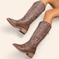 Brown cowboy boots with leaf embroidery - faded style - N°108