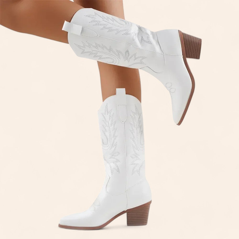 White cowboy boots with brown heel - N°2