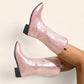 Shiny pink cowboy boots with black heels - N°72