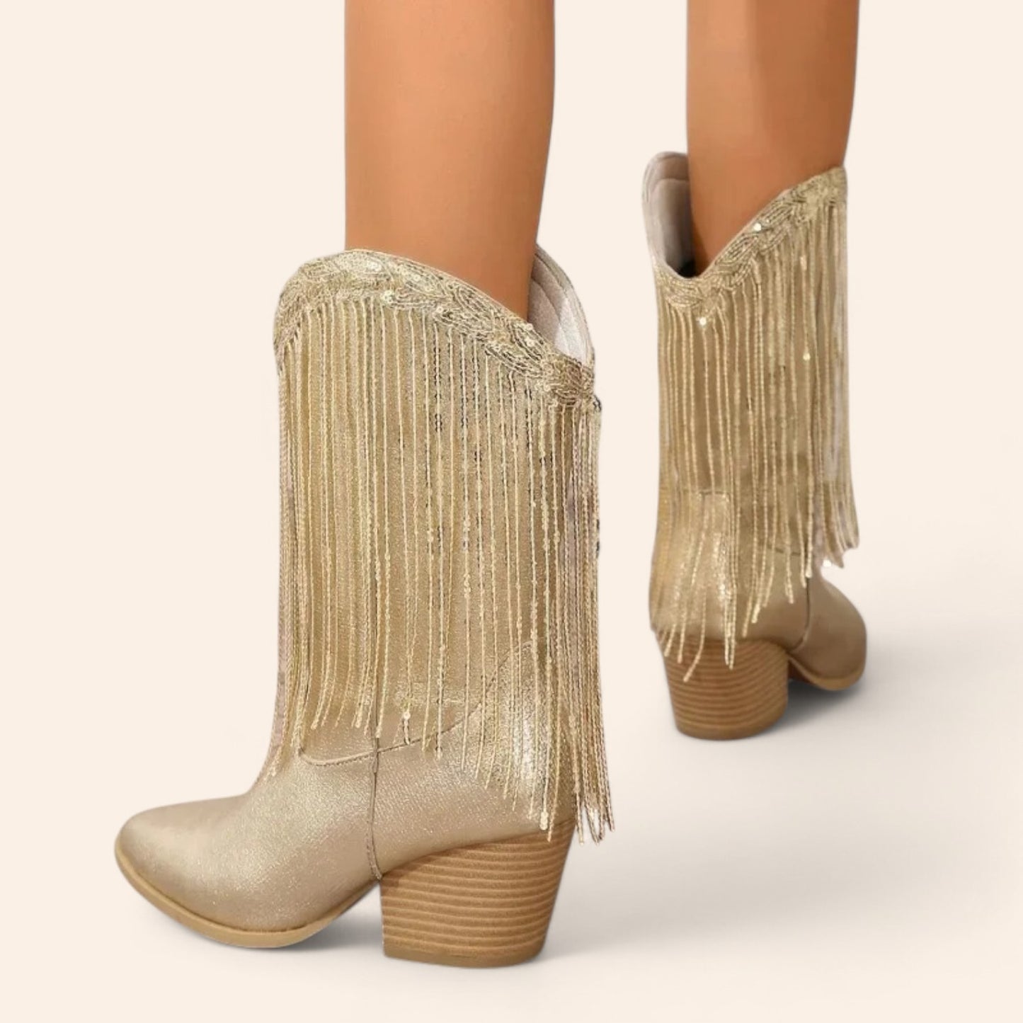 Gold cowboy boots with fringes - N°99