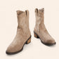 Dark beige suede cowboy ankle boots with embroidery - N°135