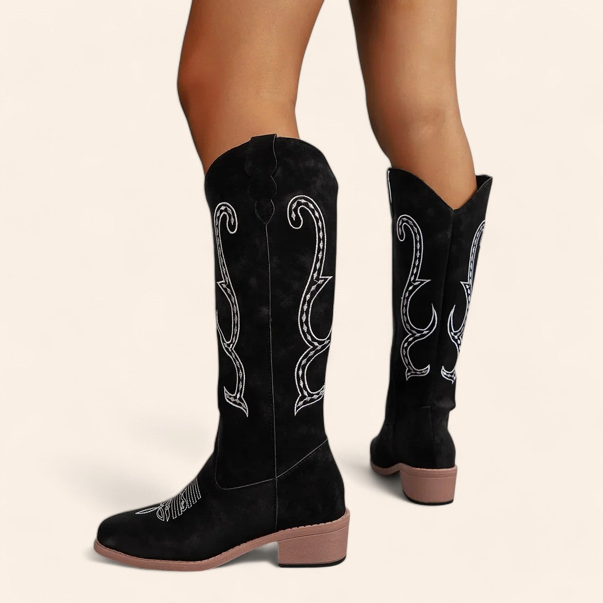 Black suede cowboy boots with embroidery - N°27