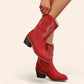 Red cowboy ankle boots with embroidery - N°81