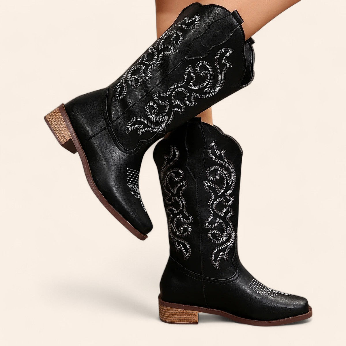 Black cowboy boots with dark brown heels - N°116