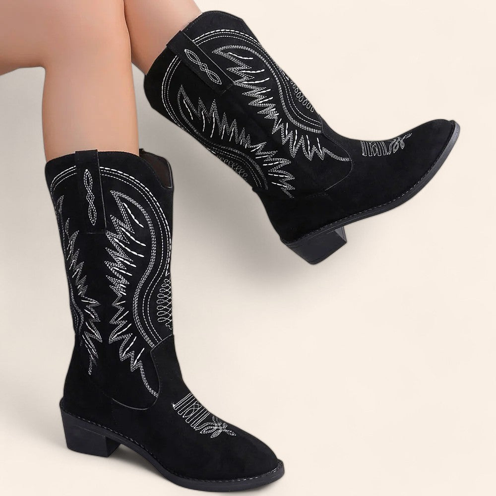 Black suede cowboy boots with square heels - N°113