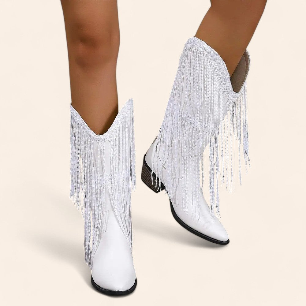 White cowboy boots with fringes - N°6