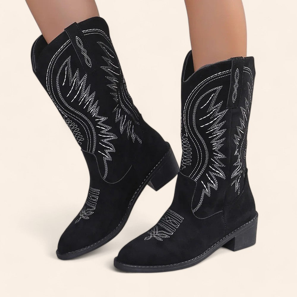 Black suede cowboy boots with square heels - N°113