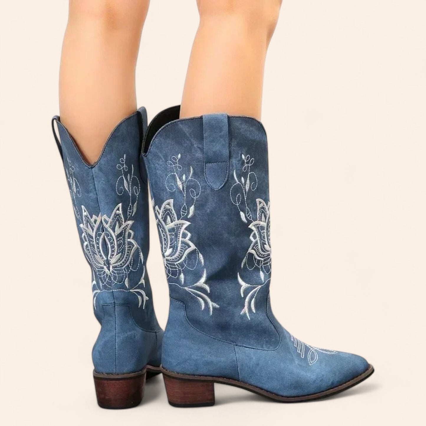 Blue cowboy boots with floral embroidery - N°146