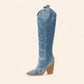 Blue cowboy boots - washed material - N°148