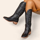 Black cowboy boots with leaf embroidery - faded style - N°109