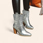 Silver cowboy boots with embroidery and black soles - N°41