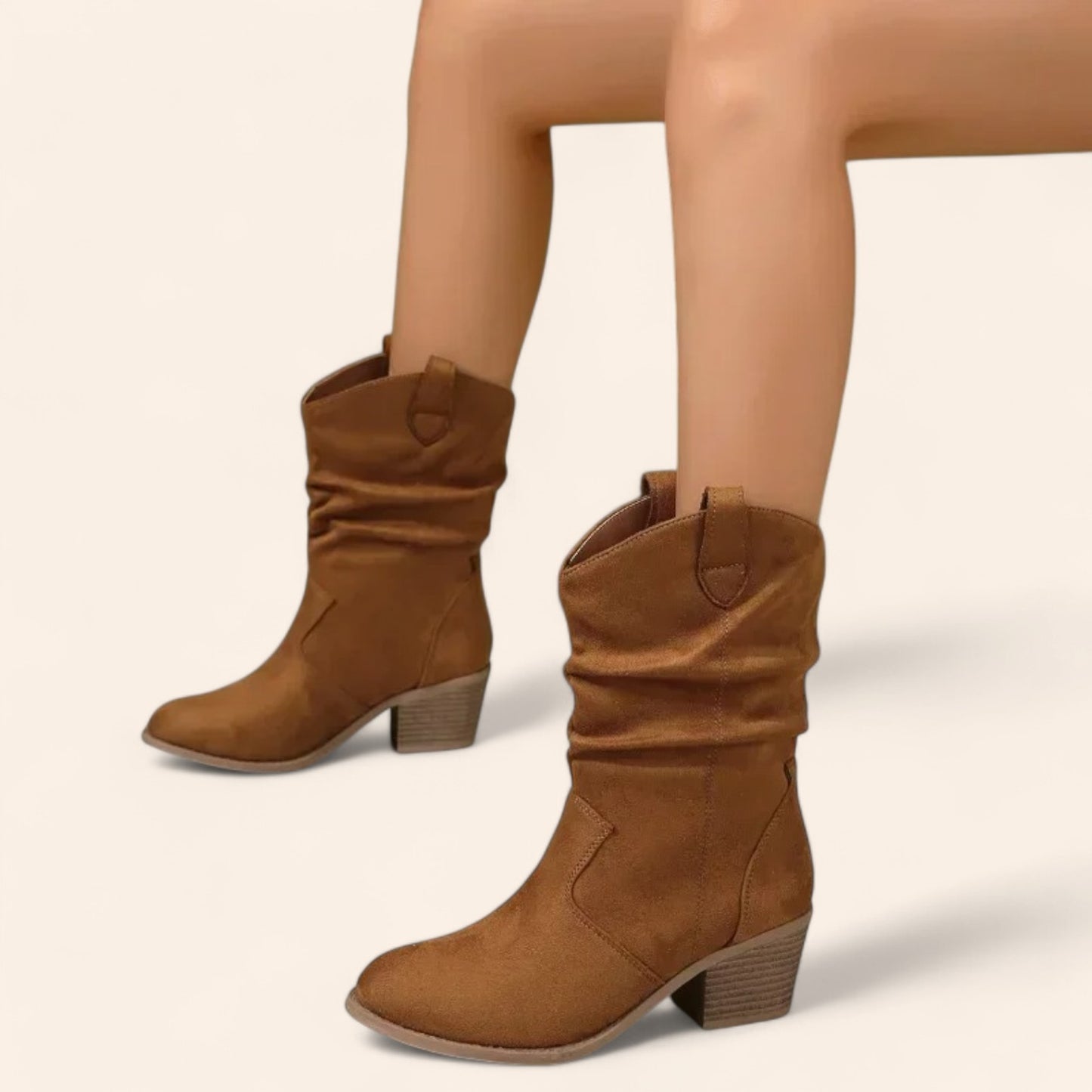 Brown cowboy-style ankle boots with a pleated heel - N°63