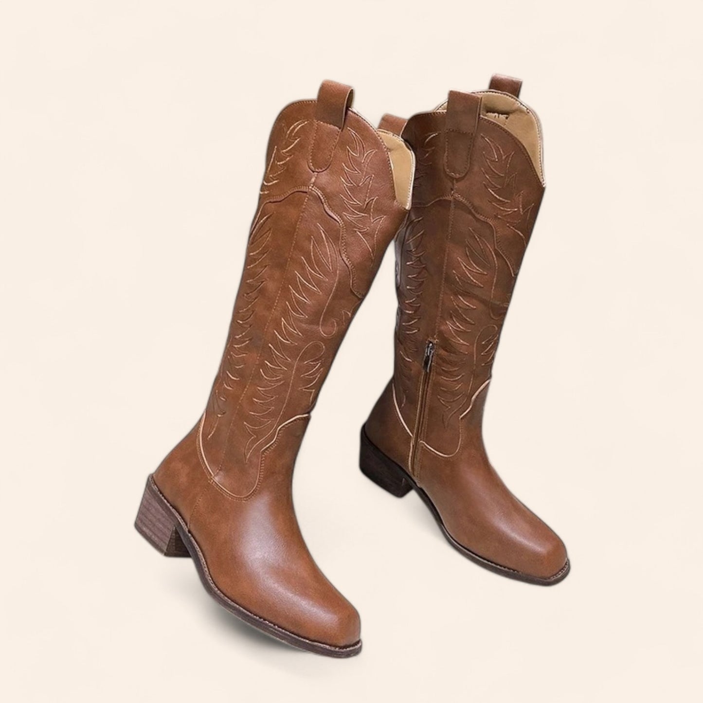 Brown cowboy boots with embossed embroidery - N°65