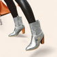 Silver cowboy boots with embroidery and black soles - N°41