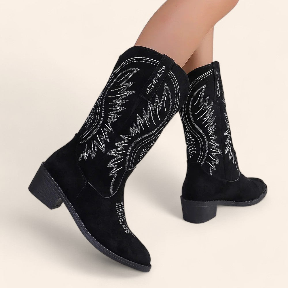 Black suede cowboy boots with square heels - N°113