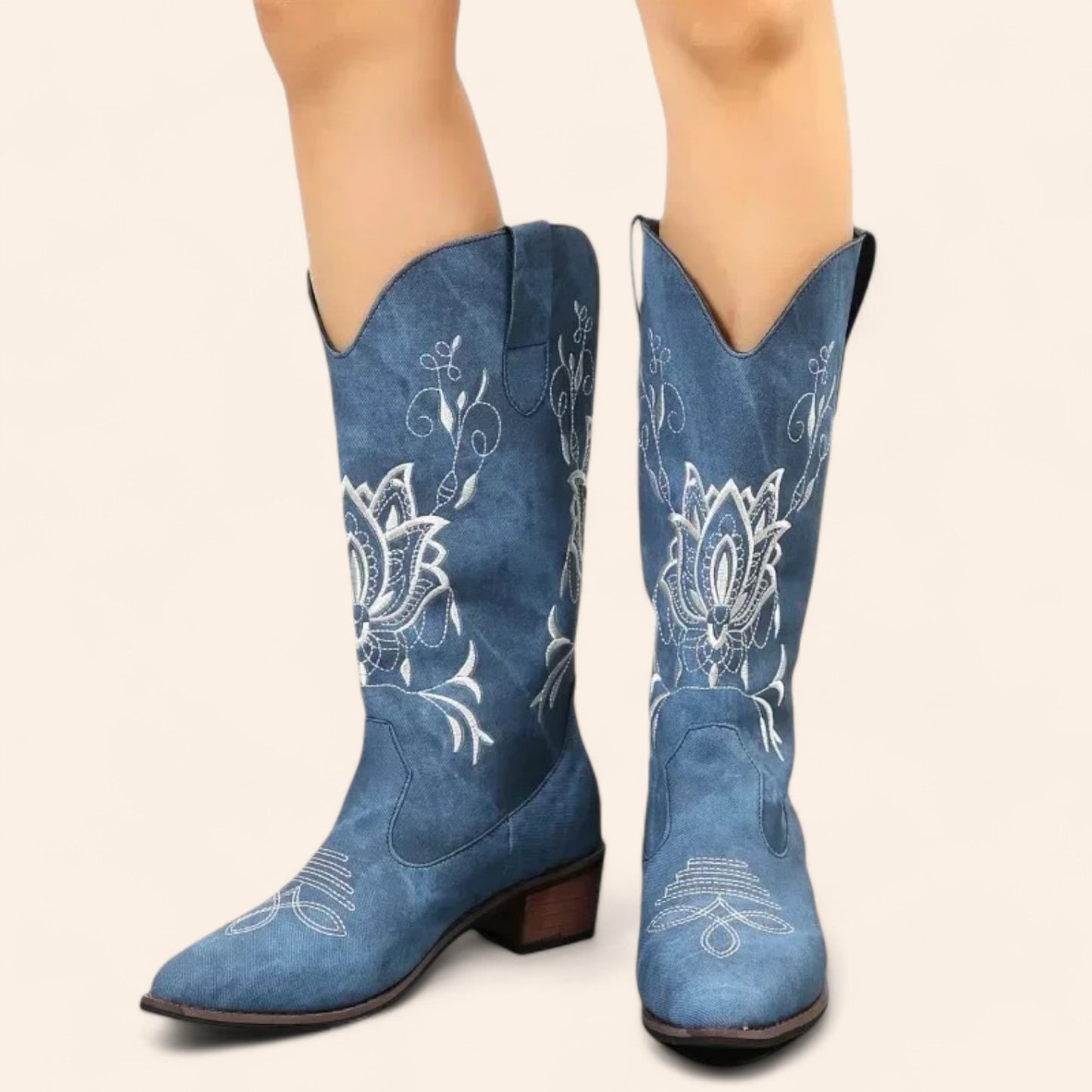 Blue cowboy boots with floral embroidery - N°146