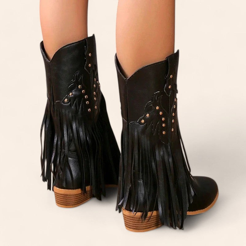 Black cowboy boots with fringes - N°30