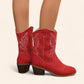 Red cowboy ankle boots with embroidery - N°81