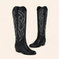 Black cowboy boots with white embroidery - N°17