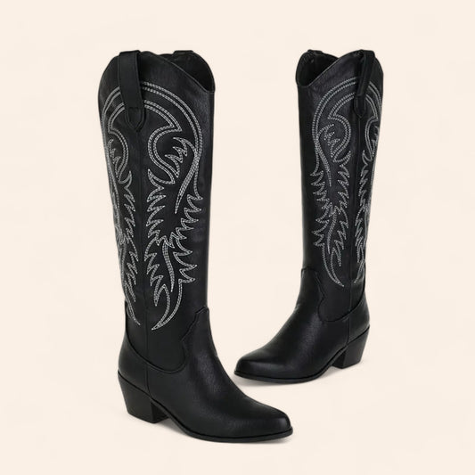 Black cowboy boots with white embroidery - N°17