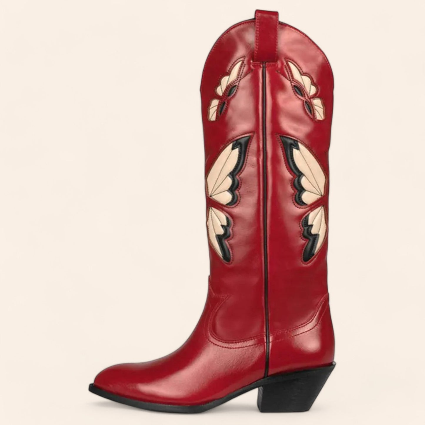 Red cowboy boots with butterfly embroidery - N°88