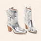 Silver cowboy boots with embroidery and black soles - N°41