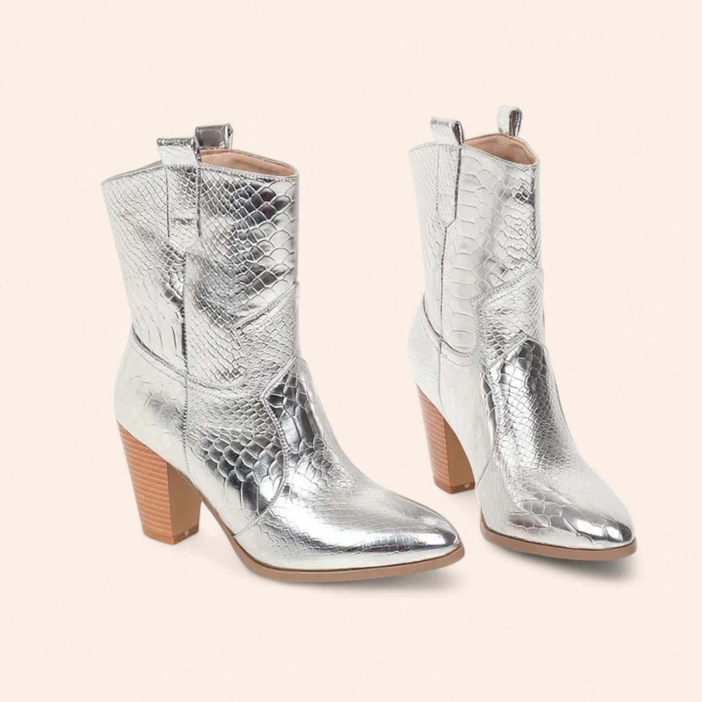 Silver cowboy boots with embroidery and black soles - N°41