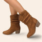 Brown cowboy-style ankle boots with a pleated heel - N°63