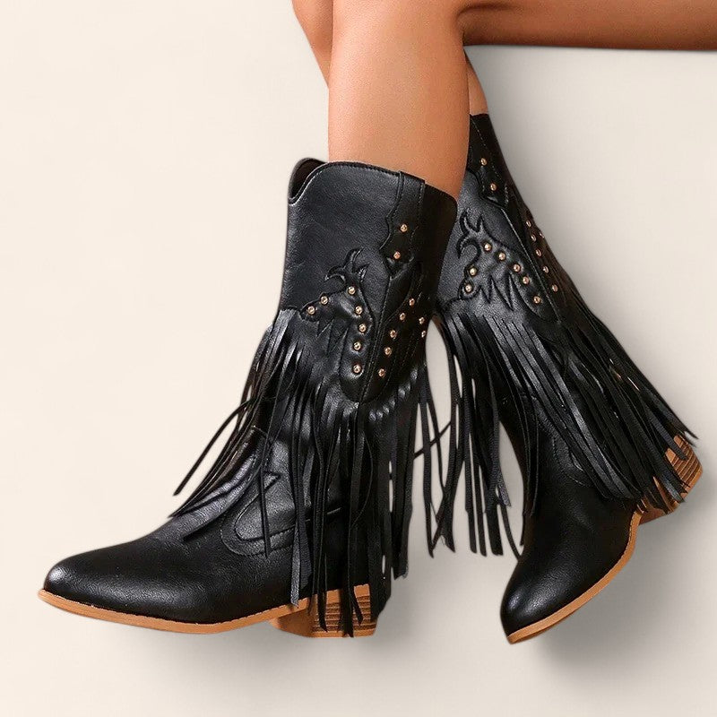 Black cowboy boots with fringes - N°30